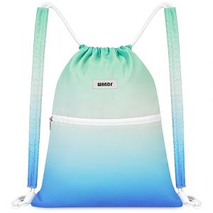 WANDF Sac à Dos à Cordon avec épaulettes Sac de Sport Piscine Dos Sport Cordon réglable pour Hommes et Femmes avec Poche intérieure 11 litres(dégradé bleu-vert) (WANDF FR, neuf)