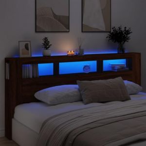 IKAYAA Tête de lit à LED Tête de lit avec Rangement Tete de lit 220 cm Têtes de lit pour Adulte-Chêne marron-220 x 103.5 cm (Zhuo su ao, neuf)