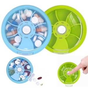 JYNXOR 2 Pcs Pilulier Semainier, Pilulier Journalier 7 Jours,Semainier Medicament, Pilulier Voyage,Rond,Portable,Rotation Automatique Par Simple Pression,Pilulier Distributeur Pour Vitamines Comprim&eacute;s (SHOPSCAPE INK, neuf)
