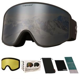 OUTDOORSPARTA Masque de snowboard OTG, objectif HD magn&eacute;tique amovible/anti - bu&eacute;e/protection 100% uv400 / lentille cylindrique double couche sans cadre (5. Cadre Gris, Plein Objectif Miroir Argent) (OutdoorSparta, neuf)