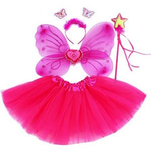 Fun Play TOWO Deguisement de Clochette fée Papillon - Ailes, Baguette, Serre-tête et Tutu - Déguisement Papillon pour Enfants 3-8 Ans -Couleur Rose indien (Toys of Wood Oxford, neuf)