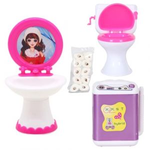 XPEX Mini Toilette Maison Poupée Miniature Toilette Modèle Jouet Miniatures pour Maison de Poupée jouet poupon Comprend un mini lave-linge, un lavabo et des toilettes (UAB "DAFUHUA LT", neuf)