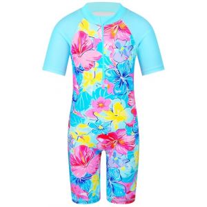 HUAANIUE Filles Maillot de Bain 1 Pièce 2-12 Ans, Anti-UV UPF 50+ Manches Courtes, Fermeture Éclair Frontale, Imprimés Colorés, Idéal pour Plage et Piscine (S234-Rose Bleu, 6-8 Ans) (HUANQIU EUR STORE, neuf)