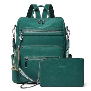 Shrrie Sac à Dos Femme, Sacs à Main Portés Dos en PU Cuir, Élégant Imperméable Sac à Dos Antivol Convertible avec Bandoulière Amovible pour Travail Voyage College Cadeau-Vert foncé vintage (Shrrie, neuf)