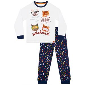 Harry Bear Pyjama Chat | PJ Enfant Motif Chats | Ensemble Pyjama Fille Manches Longues | Blanc 10-11 Ans (Character FR, neuf)