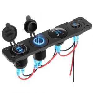 QWORK&reg; Prise USB 12 V, chargeur de voiture double port USB PD3.0, allume-cigare, voltm&egrave;tre LED, panneau de commutation, pour bateaux 12 V-24 V, camping-cars, v&eacute;hicules (shavinglikes, neuf)
