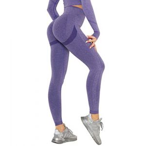 DUROFIT Legging Sexy Femme Push Up Pantalon de Yoga Anti Cellulite Yoga Pants Jogging Compression Legging Taille Haute Gym Running Course Exercice Fitness Violet L (Shapeviva, neuf)