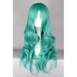 Wig for Sailor Moon Kaiou Michiru Sailor Neptune Curly 65cm Long Vert Résistant À La Chaleur Cheveux Synthétiques Halloween Cosplay Perruque + Chapeau De Perruque Gratuit (good stuff A, neuf)