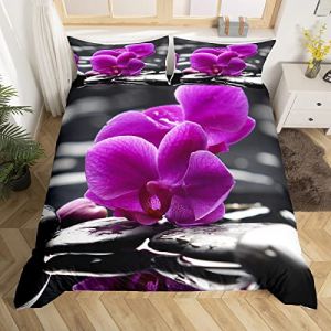 Pierre Zen Housse de Couette Purple Phalaenopsis Print Parure Housse de Couette Tranquil Nature Ouvrages d'art Parure de Lit 140x200cm Zen Spirituel Ultra Doux D&eacute;cor de Chambre (Bofanshangmao, neuf)