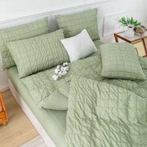 YASMENG Seersucker Housse de Couette 140x200 Vert À Carreaux Seersucker Parure de Lit Doux Respirant Microfibre Linge de Lit 1 Personne Adulte avec Fermeture Éclair avec 1 Taie d'oreiller 65x65 cm (Tamir Zhang, neuf)