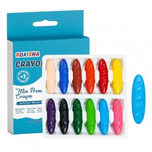 roxisha - Crayons de Cire Cacahu&egrave;te 12 Couleurs &ndash; Premiers Crayons B&eacute;b&eacute; et enfants 3 Ans et plus - Gros, Ergonomiques, Faciles &agrave; Tenir &ndash; Non Toxiques, Lavables, Incassables &ndash; Premiers Dessins Enfants (Roxisha, neuf)