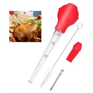 AUSYIWI Viande de Seringue, Poire &agrave; Sauce Poulet Turquie Barbecueavec Brosse de Nettoyage, Pinceau de Silicon y Aiguille d'Injecteur, Pipette pour Barbecue, B&oelig;uf, Bacon, Poulet, Porc, Dinde (Rouge) (Zhangli Store, neuf)