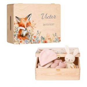 Maverton Boite Souvenir Bebe Personnalisable - Cadeau Naissance Personnalisé - L/XL Boite de Rangement avec Couvercle en Bois de Pin Naturel - Cadeau Anniversaire Enfant Personnalisé (MAVERTON, neuf)