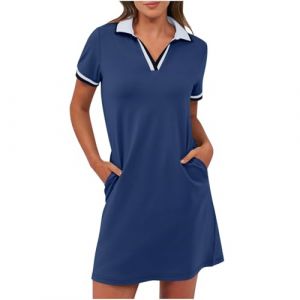 BFSWL Robe polo à manches courtes pour femme - Longueur genou - Robe de sport - Robe d'été - Robe de golf - Couleur unie - Robe de tennis à revers - Mini robe de tennis courte avec poches - Robe pour (hubei yuxichu shangmao youxian gongsi, neuf)