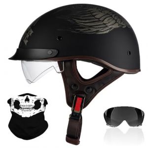 RHBDDHV Demi-Casque de Moto, Casque Moto Rétro, Casque Jet ECE2206 Homologué, Casque Moto Cyclomoteur avec Visière, Casque de Moto Hommes et Femmes, pour Moto et Scooter, M~XXL (geechcs, neuf)