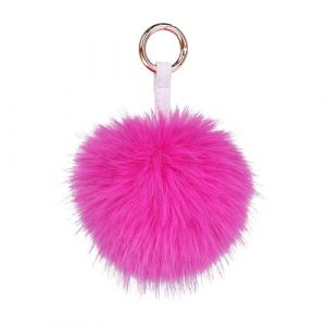 S.ROMZA Porte-cl&eacute;s &agrave; pompons en fausse fourrure artificielle - Porte-cl&eacute;s moelleux en peluche pour sac &agrave; main, sac &agrave; dos, portefeuille, pendentif pour femme (Rose fuchsia) (S.ROMZA fr, neuf)