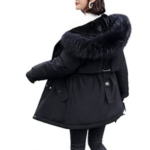 Minetom Femme Manteau Hiver Doudoune Chaud Parka Longue Blouson &Agrave; Capuche en Fausse Fourrure Trenche Grande Taille Duvet en Coton C Noir 3XL (B.W.S KIT, neuf)