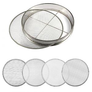 Tamis de Jardinage, Po&ecirc;le de Tamisage en Acier Inoxydable de 40cm et 4pcs de Mailles de 0,7/2/3/6mm Tamis Jardinage Tamis de Terre Tamis de Jardin de Salet&eacute; Tamis de Sol (moncion, neuf)