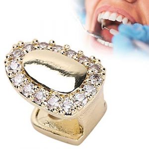 Dents Hip Hop, Dents Bling | en plaqué or | avec des Diamants Ronds | Simple Grillz | pour Vos Dents Hommes Femmes | Cadeau de Bijoux Hip Hop (Portail Unique Diamant Or) (Cimenn, neuf)