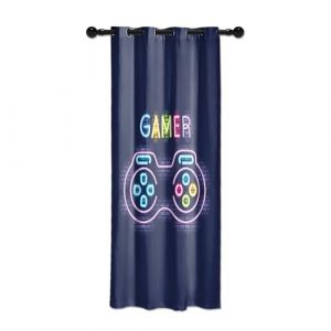 YONGFOTO 107x160cm Rideaux de Jeu pour Salle de Jeux Fluorescent Néon Manette de Jeu Rétro Gamer Rideaux occultants pour Chambre de garçon, 1 Panneau avec œillet (YongFoto Home, neuf)