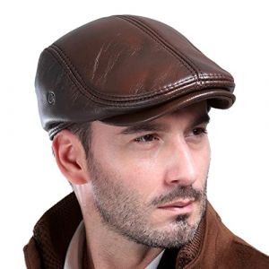 BOTOWI Casquette de Gavroche Classique en Cuir Véritable pour Hommes - Chapeau de Lierre, Gatsby, Conduite, Cabbie - Automne Hiver Chasse Pêche - Marron, M (FQBHDUK, neuf)