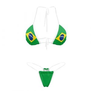 Suhoaziia Ensemble Bikini &agrave; Bretelles Transparentes Bikini Br&eacute;silien Micro Strings pour Femmes Sexy Sans Ligne de Bronzage Maillot de Bain, Drapeau du Br&eacute;sil., M (guangzhouyangtongshangmaodiangerenduzi, neuf)