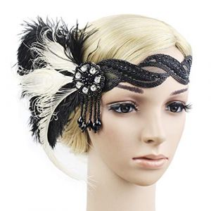 Femme Coiffure Vintage Bandeau Plume de Paon avec Plume Strass Décoration de Cheveux Déguisement de fête Bandeau de Danseuse de Charleston, Noir Coloré 5, Ajustable élastique (PennyUK, neuf)