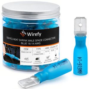 Wirefy 150 Pièces Kit de Cosse Electrique Plates Males - Cosses Electriques à Sertir thermorétractables - 1,5 à 2,5 mm² (Nobletech Europe, neuf)