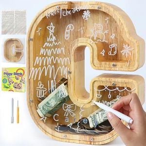 Lakpopya Tirelire en Bois Grande pour Enfant Adulte Tirelire Cochon Personnalisée de Lettres A-Z avec Zone Cible Tirelire Billet Transparente Créative pour Cadeau Décoration Baptême (C) (Never fail, neuf)