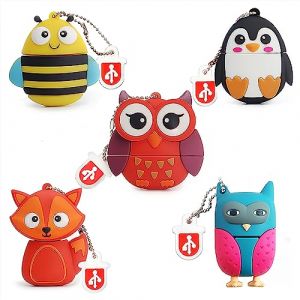 leizhan Clé USB 8Go Lot de 5 Silicone Mignon Petits Animaux Stockage Externe pour Ordinateur Portable PC Idéal Cadeau?Renard Abeille Hibou Pingouin? (WINTONE, neuf)