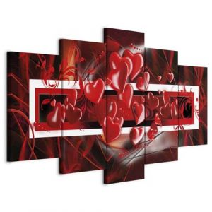 B&D XXL - Tableau décoratif moderne 200x100 cm - Impression sur toile colorée - Décoration murale pour salon et chambre - Cadre en Bois - Rose rouge gris - Coeurs d'amour abstraits 020101-154 (murando, neuf)