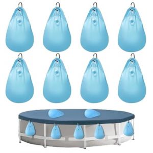 Sacs d'eau Lourds pour Couverture de Piscine, 8 Pi&egrave;ces Poids de Couverture de Piscine avec Crochets, Sacs de Poids pour Bache Piscine, pour Hors Sol Antigel en Hiver（25x14cm, Bleu） (FLY PAPER, neuf)