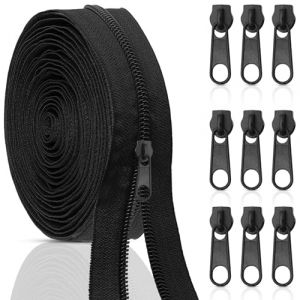 Aerzouser 10M Fermeture éclair，#3 Fermeture Eclair au Metre，Avec 10 Curseurs Fermeture éclair，Zip Fermeture Eclair，Matériau en Nylon，Convient Pour les Vêtements, les Sacs, La Literie, etc (Noir, #3) (Arzeus E-commerce, neuf)