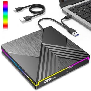 Lecteur DVD CD Externe, USB 3.0 Graveur DVD CD Externe, RGB Lecteur CD DVD Externe pour PC, Optique Portable CD DVD -/+RW Drive pour Laptop Desktops MacBook Mac OS Windows 11/10/8/7/XP Linux Vista (BERGMAN GROUP, neuf)