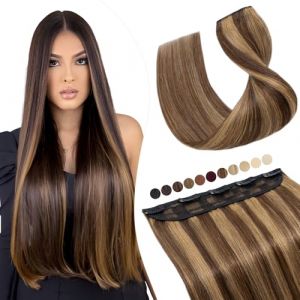 Extensions Cheveux Naturels &agrave; Clips Extension Cheveux Naturel Clip Rajout Cheveux Clip Naturel 1PCS #4+27 MARRON CHOCOLAT MECHE BLOND FONCE 25cm 50g (Naughty Fashion Mode, neuf)