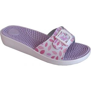EKO FIT - Sandale de Maison Femme avec Semelle de Massage &agrave; Picots &ndash; Stimule la Circulation &ndash; Confort Optimal &ndash; Une Boucle R&eacute;glable &ndash; Antid&eacute;rapante - FEUILLE ROSE 39 (Popshoe, neuf)