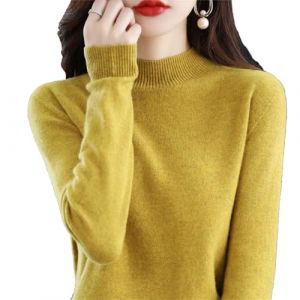 Pull 100 % cachemire pour femme, haut &agrave; manches longues et col rond, doux et chaud, tendance, grande taille, jaune moutarde, M (HFHGNSM, neuf)