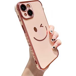 Emlivi Coque de protection pour iPhone 13 Mini - Motif Smiley mignon - En silicone TPU souple - Galvanis&eacute; - Motif c&ocirc;t&eacute; mignon - R&eacute;sistant aux chocs - Pour iPhone 13 Mini - Rose (Emlivi, neuf)