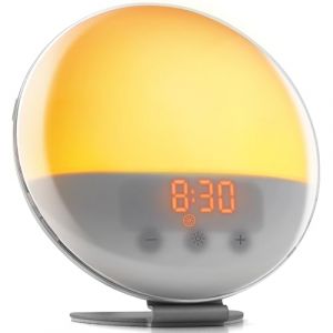 Top Life Simulateur d'Aube Haute Fidélité – Pour un Éveil en Lumière – Réveil Lumineux avec Mode Nuit Noire et Bruit Blanc – Simulation Soleil, Crépuscule, Lampe Chevet, Radio (Lazarus France, neuf)
