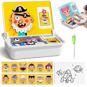 Bo&icirc;te &agrave; Puzzle magn&eacute;tique pour Enfants avec Jeu et Planche &agrave; dessi, Jeu d'habillage magn&eacute;tique du Visage, Poup&eacute;e d'habillage magnetique avec Planche &agrave; Dessin et Crayon pour Enfants (B) (CWENRO, neuf)