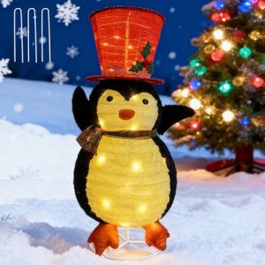 Décorations de Noël en forme de pingouin lumineux de 76,2 cm avec 55 lumières LED, pingouin pliable avec chapeau, décorations de Noël pour extérieur, cour, jardin (75 cm de haut) (apokkgee, neuf)