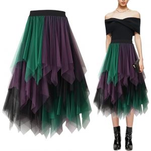 Baogaier Jupe Femme Tulle Tutu &Eacute;l&eacute;gante Midi-Longue sous-Jupe superpos&eacute;e Jupe pliss&eacute;e A-Line Elastique Taille Jupe Midi Classique Prom Party Carnaval Costume F&eacute;minin, Violet Vert Noir (Baogaier, neuf)