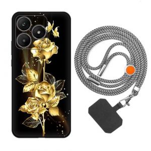vingarshern Coque Compatible avec WIKO T20 Antichoc Silicone Bumper Case &Eacute;tui de Protection Housse Coque avec Motif,Souple Coque avec Cordon Detachable,Fleurs dor&eacute;es (YOUKARSHERN, neuf)