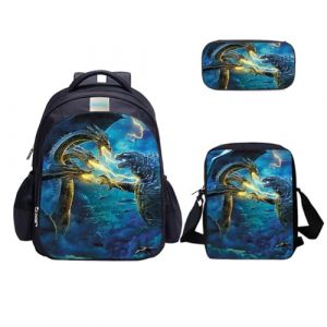 MATMO Ensemble sac à dos et sac à déjeuner pour garçons, sac à dos d'école, sac à bandoulière, trousse à crayons (Monster Dragon Ensemble sac à dos 13) (MATMO EU, neuf)