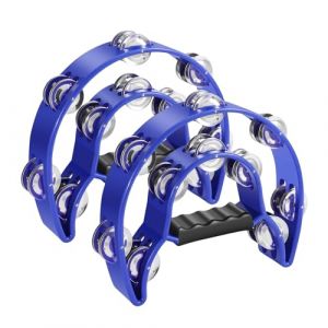 Flexzion Lot de 2 tambourins en métal en forme de demi-lune à double rangée avec poignée ergonomique pour adultes - Bleu (Flexzion UK, neuf)