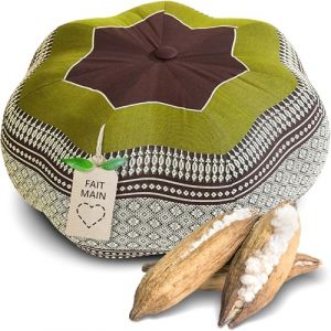 Livasia Coussin de m&eacute;ditation &eacute;toile Grande Taille - &Oslash; 40x20cm - Coussin de Yoga kapok, Pouf, Coussin de Sol Yoga Zen m&eacute;ditation, Coussin zafu Jardin Balcon, Coussin d&rsquo;Assise Fait Main (Marron/Vert) (livasia, neuf)