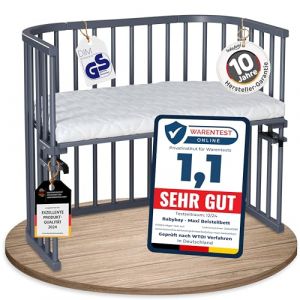 babybay Maxi lit cododo en Bois de h&ecirc;tre Massif/Compact et modulable/Hauteur du lit r&eacute;glable en continu/lit b&eacute;b&eacute; &eacute;volutif (Peint en Gris Ardoise) / avec Matelas (babybay, neuf)