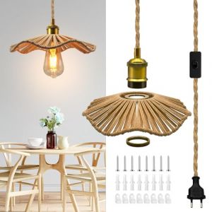 Douille E27 avec Interrupteur et Corde de Chanvre C&acirc;ble 5.1M, Suspension Luminaire en Laiton Vintage, Lustre avec Abat-jour en Corde de Chanvre Tress&eacute;, Lampe Pendante Industrielle DIY avec Clip (Wrpacttg, neuf)