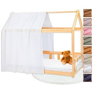Lovely Hippo Toile de Lit Cabane 100% Coton - Ciel de Lit Cabane pour Lit Montessori 80x160, 90x200 cm - Tissu Oeko-Tex Gots (Blanc/Or, 120 x 370 cm + Pochette de Rangement) (VRC Products France, neuf)