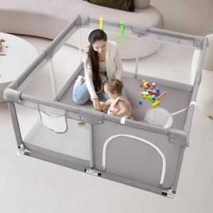 150x180 cm Parc Bebe, Enfant,XXL, avec 50 Balles 2 Anneau,Aire de Jeu Non Toxique et sûre pour Les bébés, Parc bébé avec Porte à Fermeture éclair (Gris) (JUTAIB, neuf)